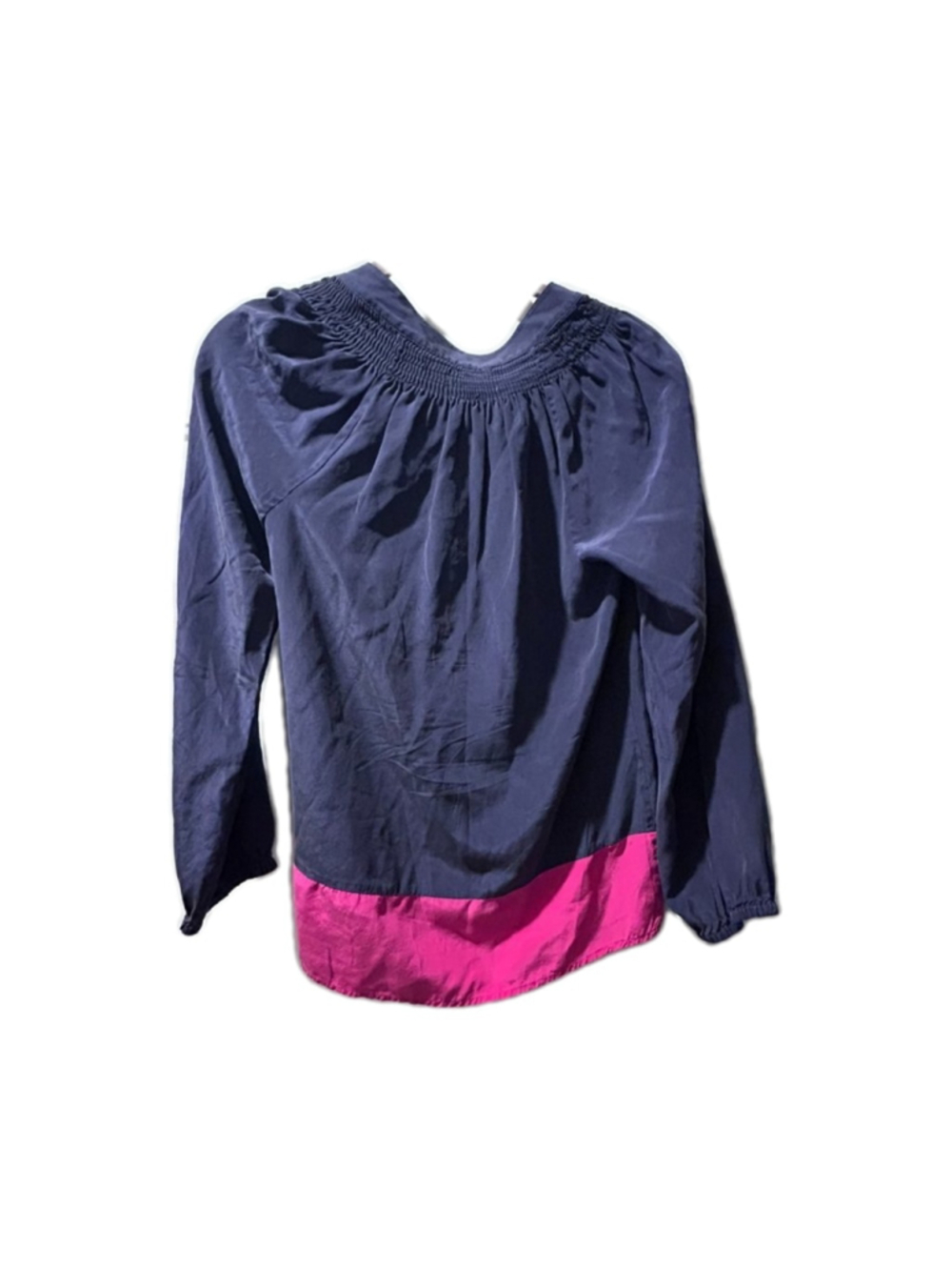 Lilly Pulitzer Silk Colorblock Peasant Blouse Navy Pink XS Long Sleeve Excellent - Picture 2 of 7